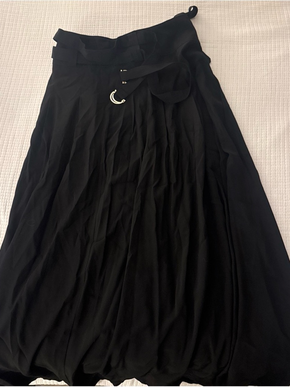 White House Black Market Black Pleated Maxi Skirt with D-Ring Belt